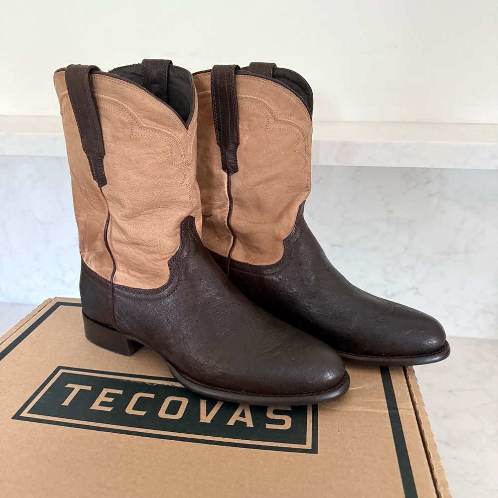 NEW TECOVAS THE WADE OSTRICH ROPER COWBOY BOOTS SIZE 9 WIDE